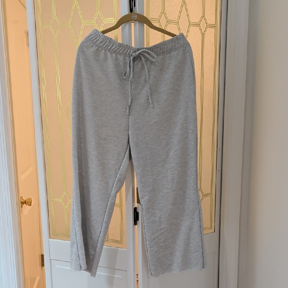 Gray Lounge Pants. Cropped. Raw Hem.